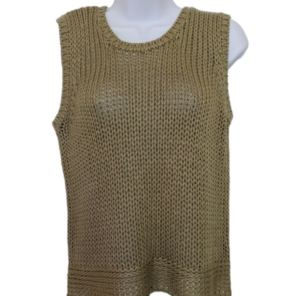 ALASKA BLUES GOLDEN BEIGE CROCHET KNIT VINTAGE* VEST CAMI TANK SIZE LARG…